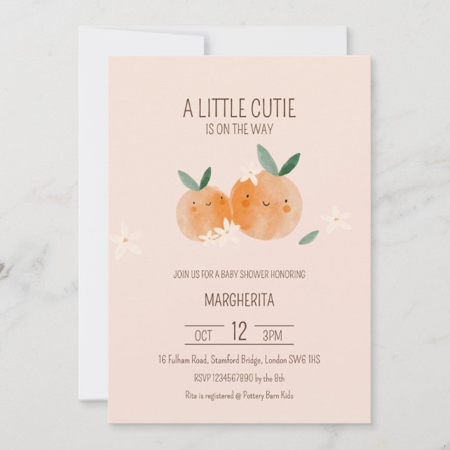 Little Cutie Orange Citrus Botanical Baby Shower Invitation (Front)