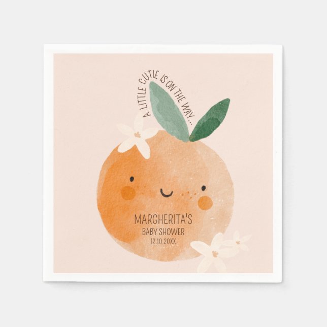 Little Cutie Orange Citrus Botanical Baby Shower Napkin (Front)