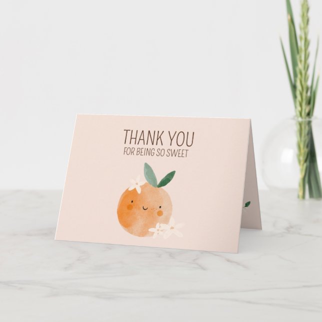 Little Cutie Orange Citrus Botanical Baby Shower Thank You Card (Front)