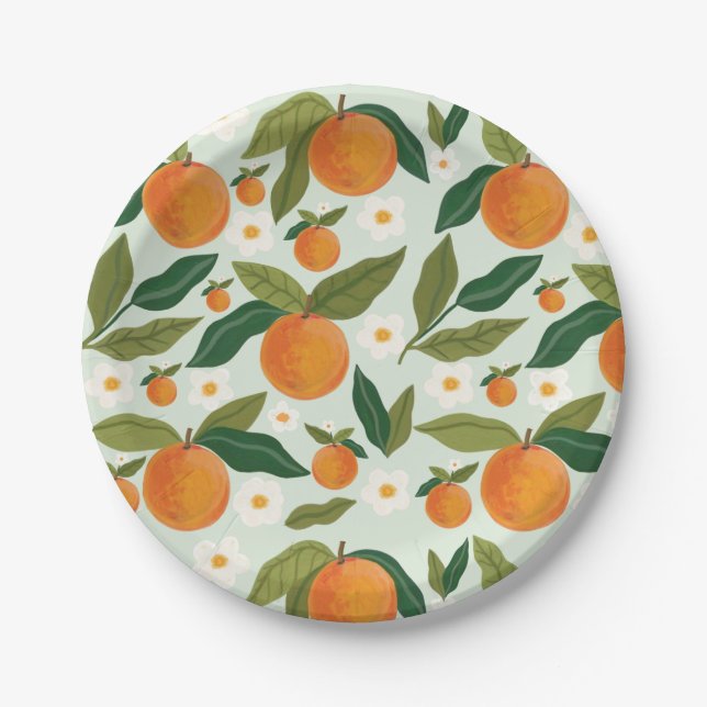 Little Cutie Orange Citrus  First Birthday Paper Plate (Front)