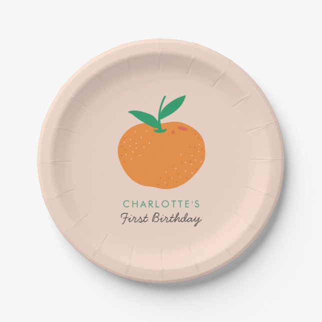Little Cutie Orange Citrus First Birthday Paper Plate (Front)