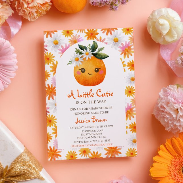 Little Cutie Orange Citrus Watercolor Baby Shower Invitation (Creator Uploaded)