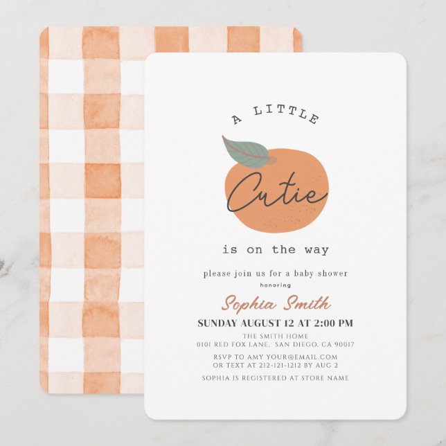 Little Cutie Orange Clean Baby Shower Invitation (Front/Back)