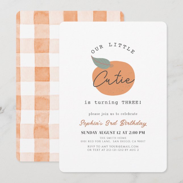 Little Cutie Orange Clean Kids Birthday Invitation (Front/Back)
