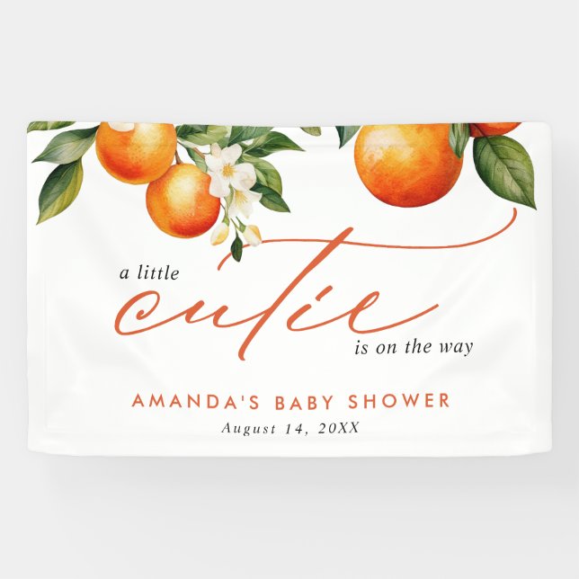 Little Cutie Orange Clementine Baby Shower Welcome Banner (Horizontal)