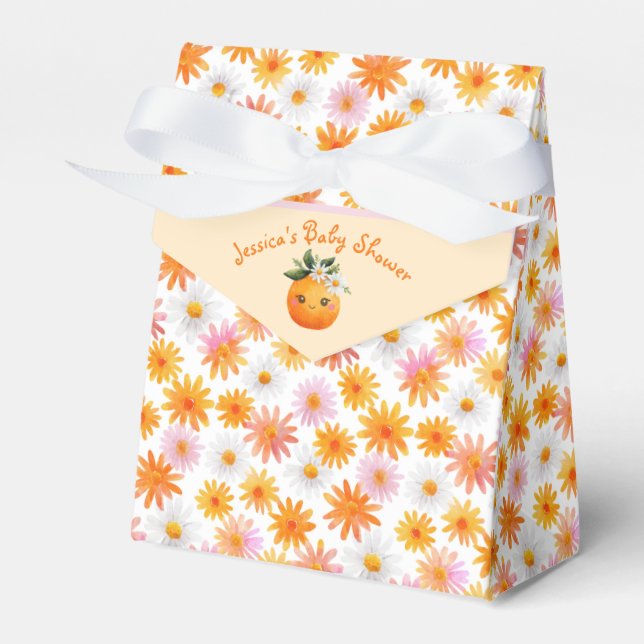 Little Cutie Orange Daisy Pattern Baby Shower  Favour Box (Front Side)