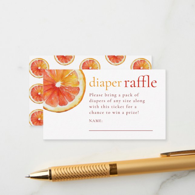 Little Cutie Orange Diaper Raffle Baby Shower Enclosure Card (Front/Back In Situ)