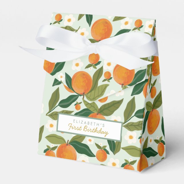 Little Cutie Orange First Birthday Favour Box (Front Side)