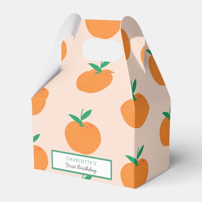Little Cutie Orange First Birthday Favour Boxes (Front Side)