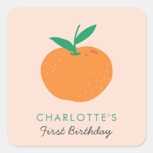 Little Cutie Orange First Birthday Square Sticker