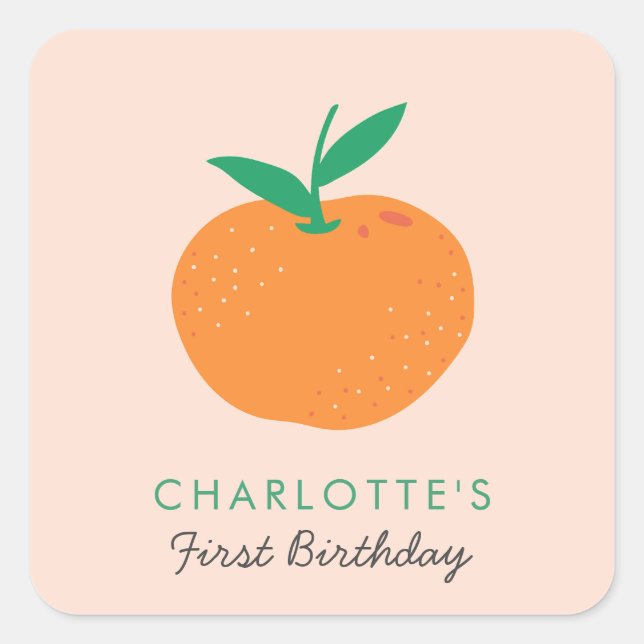 Little Cutie Orange First Birthday Square Sticker (Front)