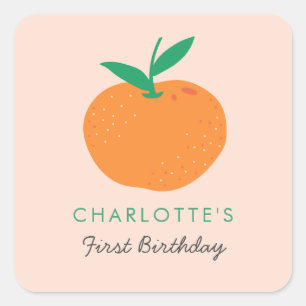 Little Cutie Orange First Birthday Square Sticker