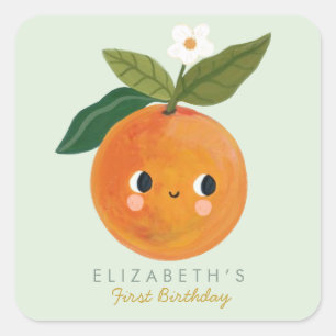 Little Cutie Orange First Birthday Square Sticker