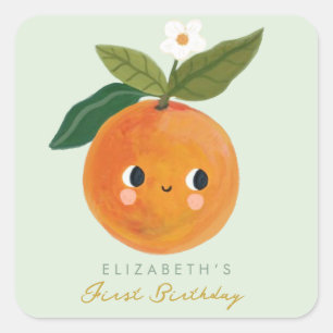 Little Cutie Orange First Birthday Square Sticker