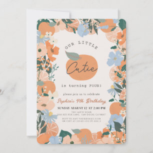 Little Cutie Orange Floral Girl Birthday Invitation