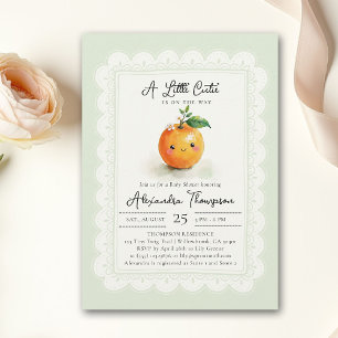 Little Cutie Orange Floral Scallops Baby Shower Invitation