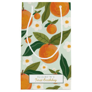 Little Cutie Orange Flowers Birthday Small Gift Bag