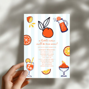 Little Cutie Orange Fruit Doodle Boy Baby Shower Invitation
