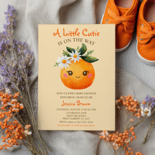 Little Cutie Orange Fruit Watercolor Baby Shower Invitation