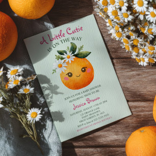 Little Cutie Orange Fruit Watercolor Baby Shower Invitation