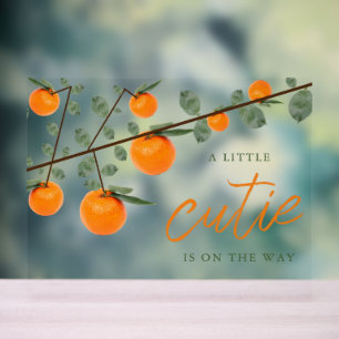 Little Cutie Orange Gender Neutral Baby Shower Acrylic Sign