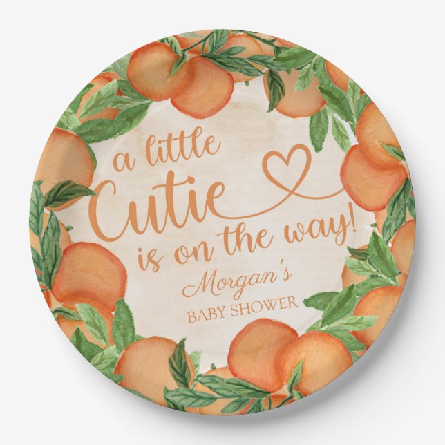 Little Cutie Orange Gender Neutral Baby Shower Paper Plate (Front)