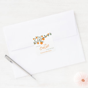 Little Cutie Orange Gender Neutral Baby Shower Square Sticker