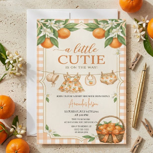 Little Cutie Orange Gingham Baby Shower Invitation