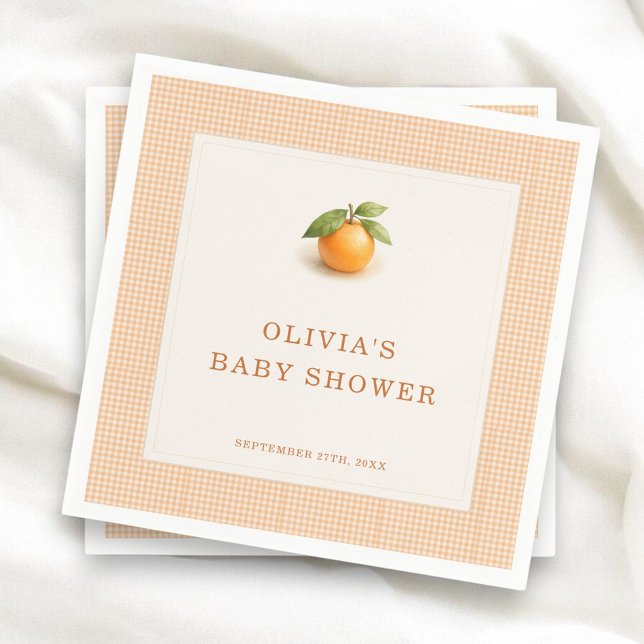 Little Cutie Orange Gingham Baby Shower Party Napkin (Creator Uploaded)