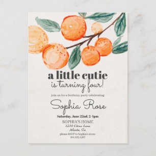Little cutie orange girl birthday invite postcard