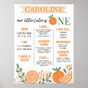 Little Cutie Orange Girls First Birthday Milestone Poster