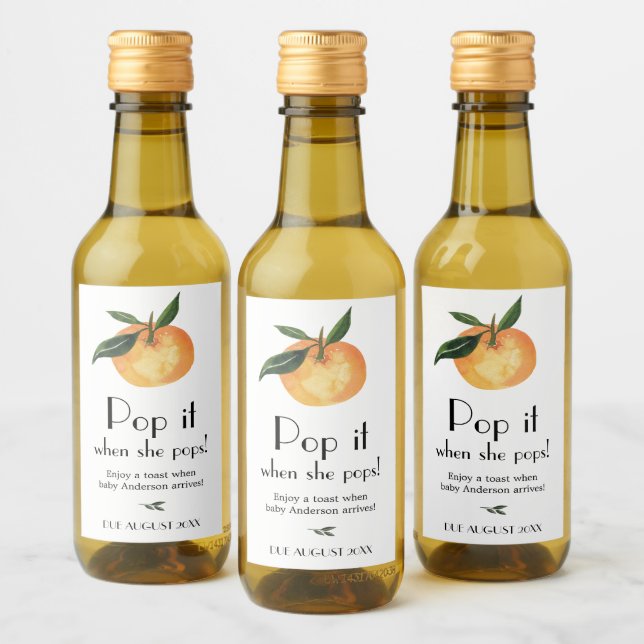 Little Cutie Orange Pop it when she Pops  Wine Lab Wine Label (Bottles)