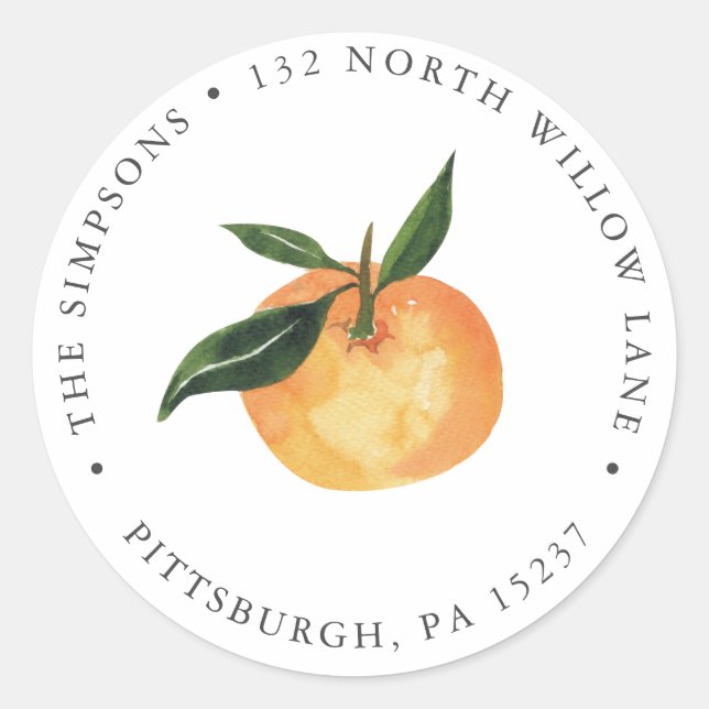 Little Cutie Orange Return Address Classic Round Sticker (Front)