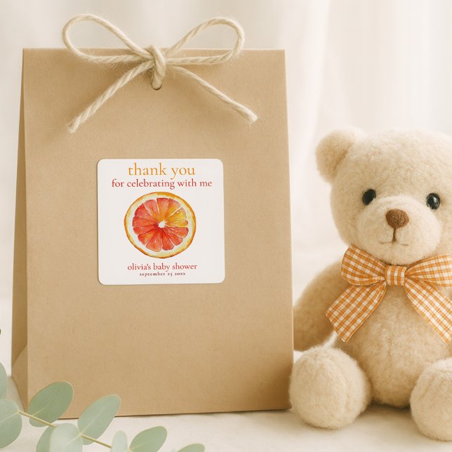 Little Cutie Orange Slice Thank You Baby Shower  Square Sticker (Creator Uploaded)