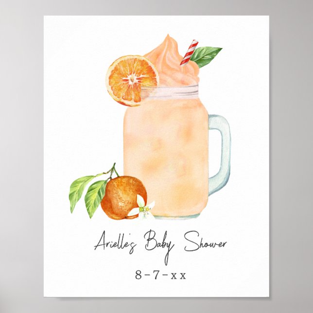 Little Cutie Orange Smoothie Baby Shower Welcome Poster (Front)