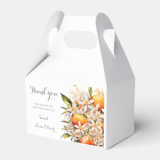 Little cutie Orange Tangerine Baby Shower Citrus Favour Box (Front Side)