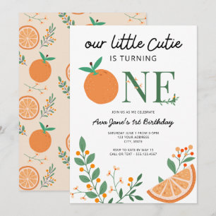 Little Cutie Orange Theme First Birthday Invitation