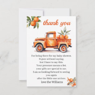 little cutie orange truck citrus baby shower  thank you card