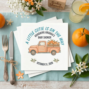 Little Cutie Orange Vintage Truck Baby Shower Napkin