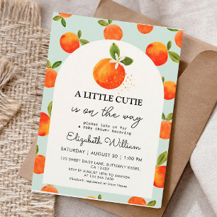 Little Cutie Orange Watercolor Baby Shower Invitation