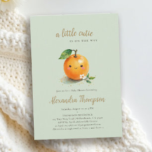 Little Cutie Orange Watercolor Floral Baby Shower Invitation