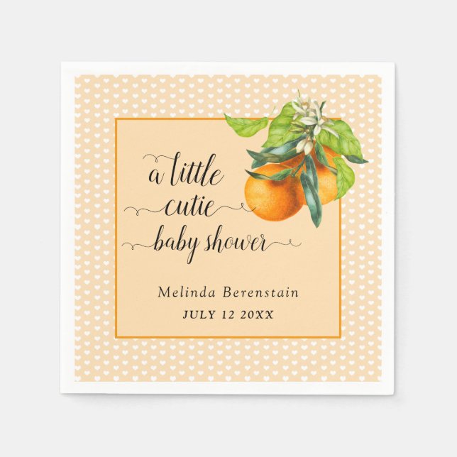 Little Cutie Oranges and Hearts Baby Shower  Napkin (Front)