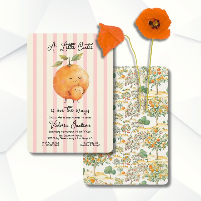 Little Cutie Oranges Baby Shower Toile Stripes Invitation (Creator Uploaded)