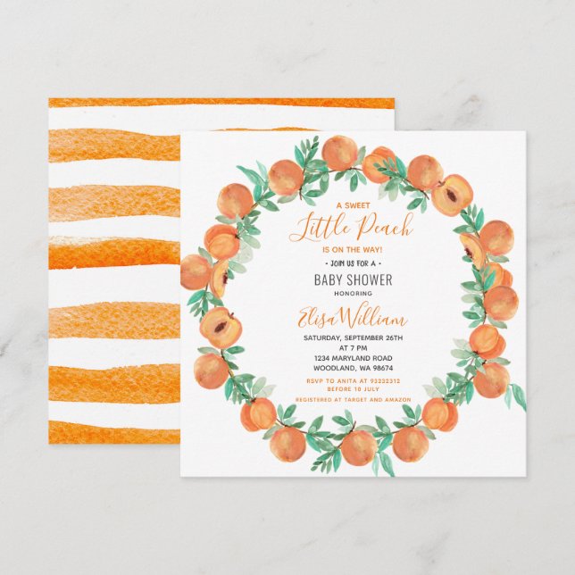 Little Cutie Peach Baby Shower  Invitation (Front/Back)
