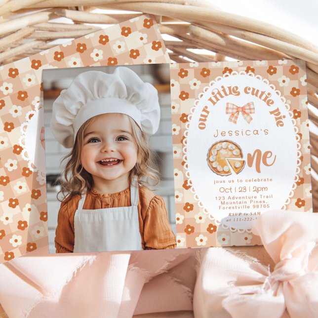 Little Cutie Pie 1st Birthday floral photo Invitation (Creator Uploaded)