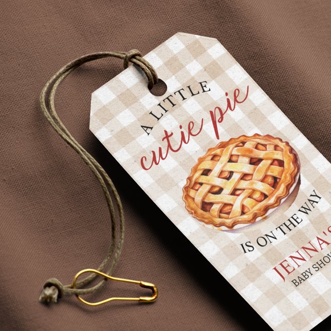Little Cutie Pie Baby Shower Gingham Fall Gift Tags (A little cutie pie is on the way Gift tag for Baby Shower)