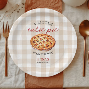 Little Cutie Pie Baby Shower Gingham Fall Paper Plate