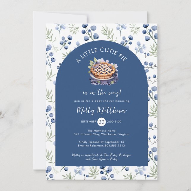 Little Cutie Pie Blueberry Gingham Baby Shower  Invitation (Front)