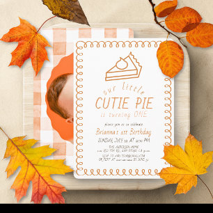 Little Cutie Pie Doodle Orange Photo 1st Birthday Invitation