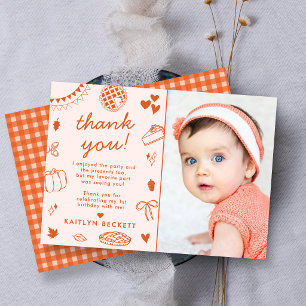 Little Cutie Pie! Fall 1st Birthday Photo Thank You Card